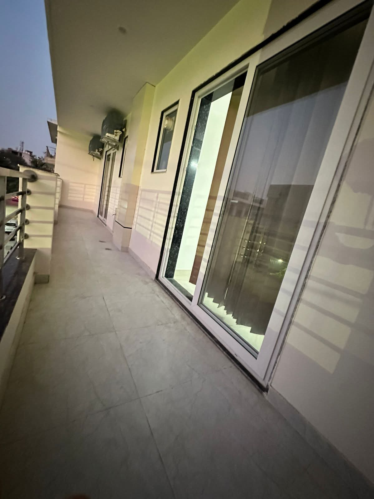Spacious balcony with evening view